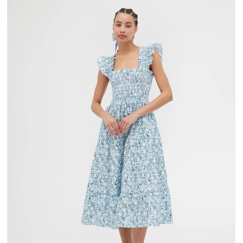 Hill House Ellie Nap Dress: Blue Basketweave Vine colorway. Size XS
